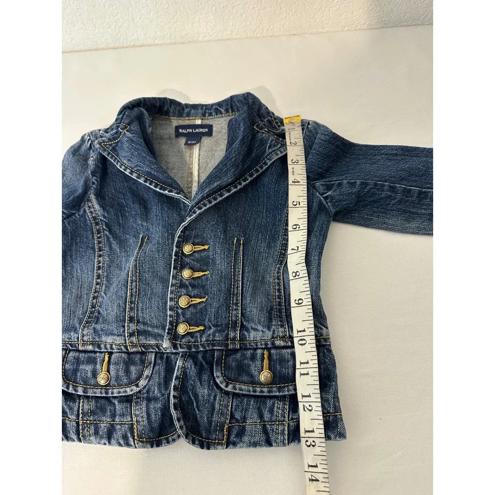 Ralph Lauren Toddler Girls Denim Military Jacket Blue Gold Crest Buttons 3/3T
